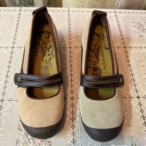Merrell Beige and Brown Suede Mary Jane Flats